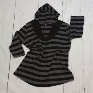 LOVE & KISSES MATERNITY Black Grey Stripes Hood Shirt